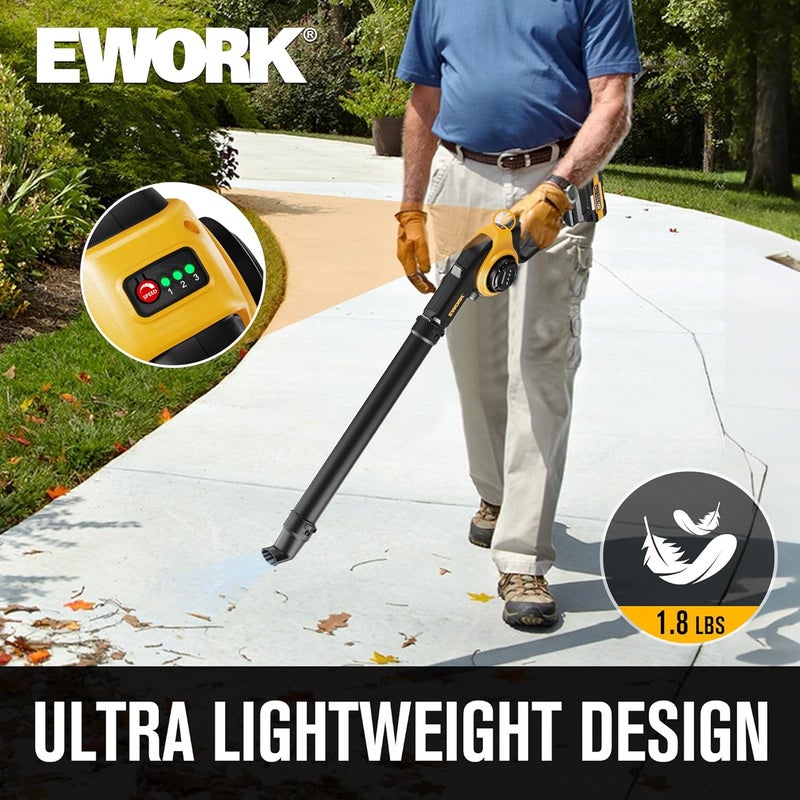 EWORK Small Leaf Blower Cordless 20V 130CFM/200MPH Lightweight Electric Leaf Blower with 2x2.0Ah Battery and Fast Charger, Mini Battery Powered Compact Blowers for Lawn Care, Leaves, Jobsite - Image 5